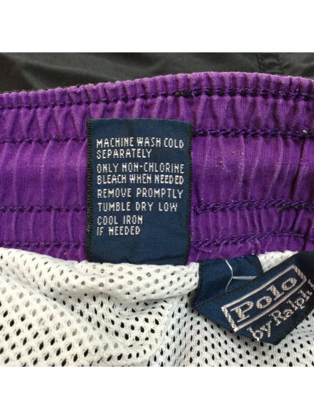 VTG Polo Ralph Lauren Mens Black Swim Trunks Purple Pony Logo Mesh Lining XXL